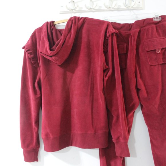 ❤️ VELOUR JOGGING SUIT Ruffle Hoodie & Drawstring Pants Womens 2XL - Picture 4 of 11